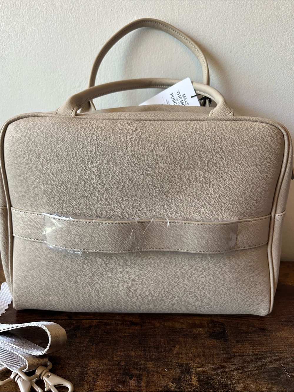 Bugatti Beige Duffle Bag Weekender with Crossbody Strap Vegan Leather NWT - Picture 6 of 8